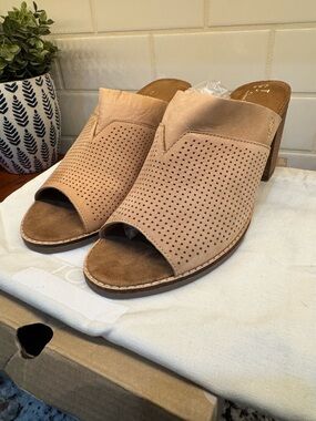 TOMS Open-Toe Perforated Slip-On Mule - Tan